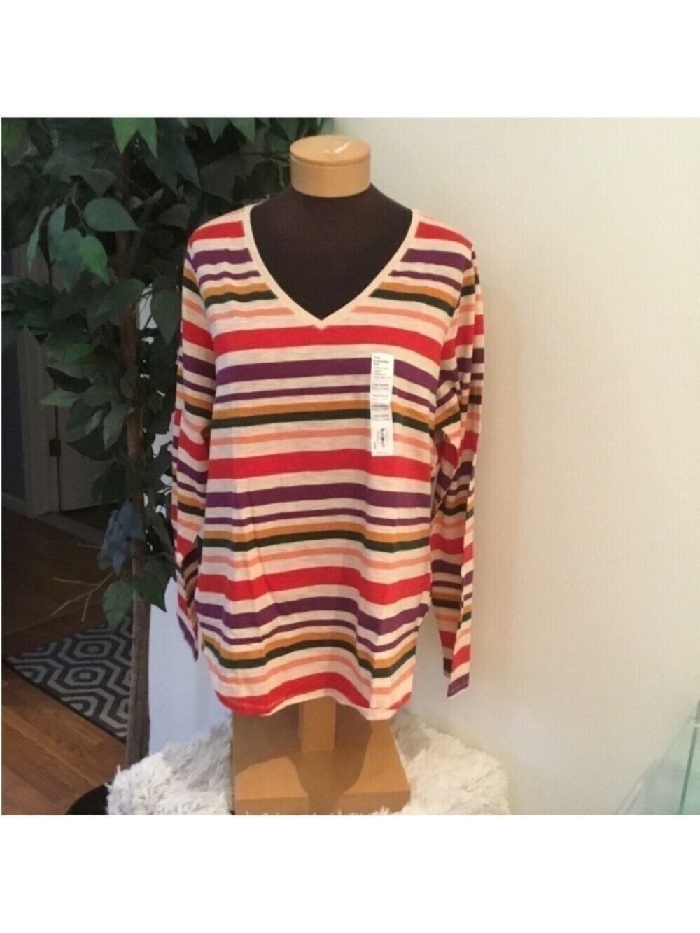 Sonoma long sleeve striped tee Woman’s XXL purple red cream green gold
